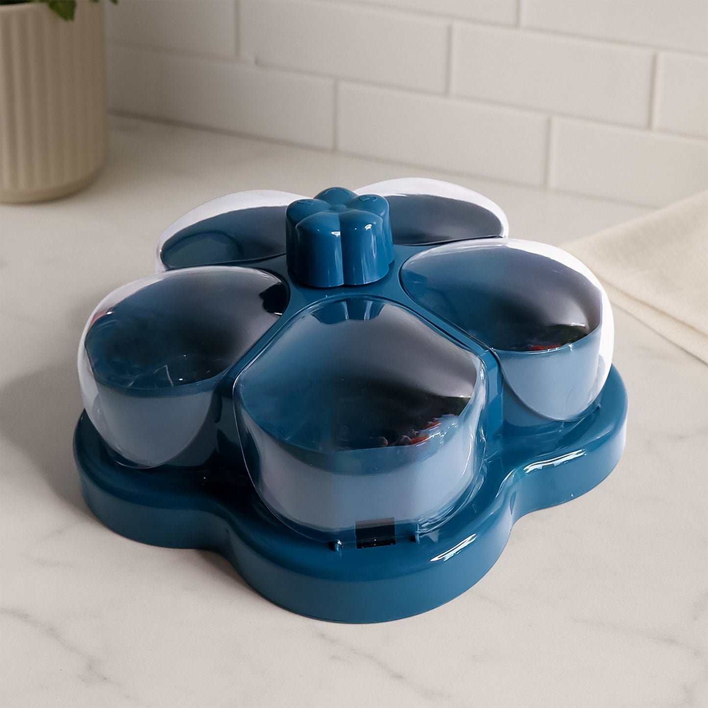 Lotus Shape Rotating Dry Fruit  Snack Organizer Box With Compartments (1 Pc)