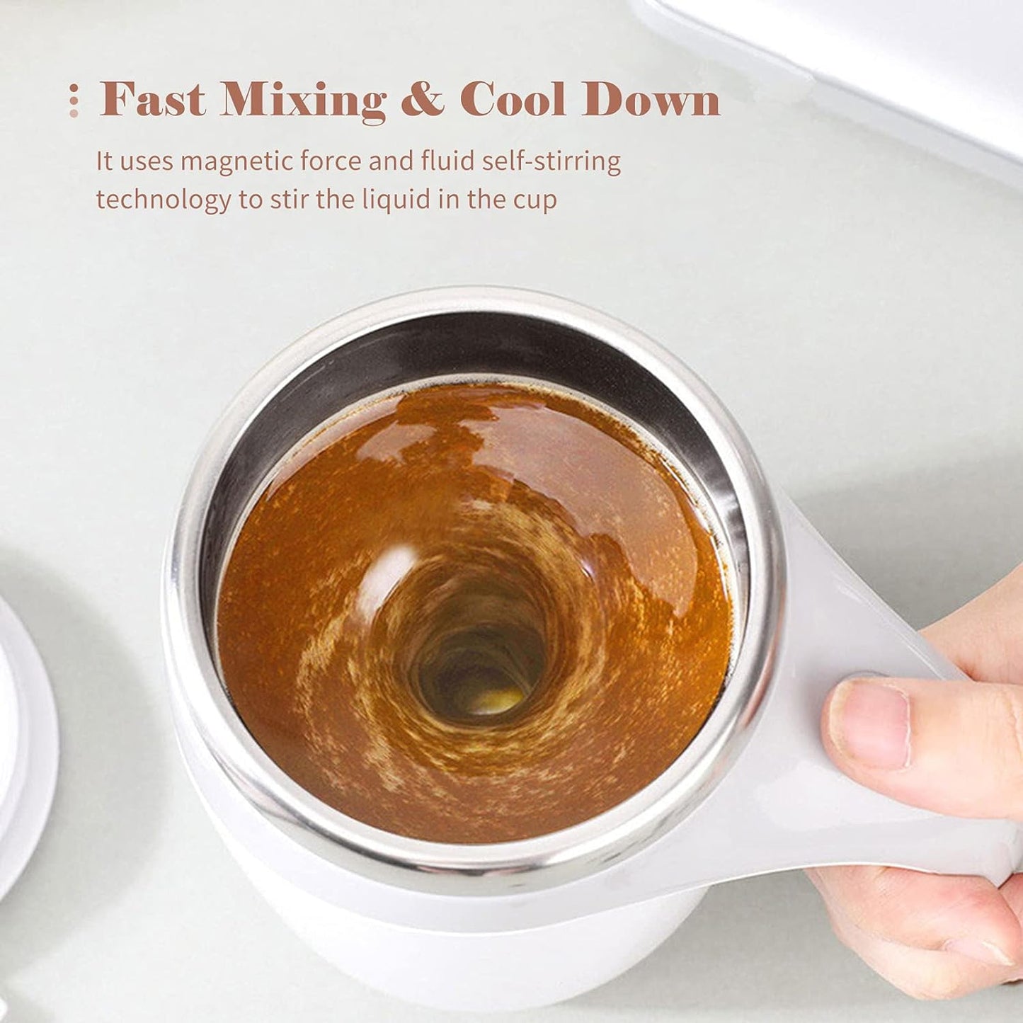 5545 Stirring Coffee Mug  Magnetic Stirring Coffee Cup  Stainless Steel Mug For Milk  Travel Mixing Cup  Self Stirring Coffee Mug Suitable For Coffee Milk Hot Chocolat  Battery Operated ( Battery Not Included )