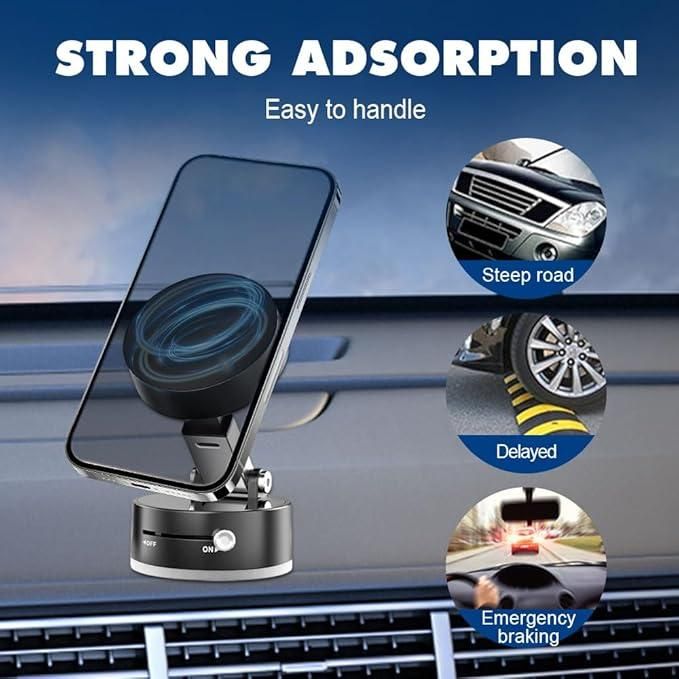Vacuum Magnetic Suction Phone Holder – Foldable, Retractable, 360° Rotatable Mobile Stand