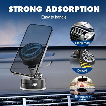 Vacuum Magnetic Suction Phone Holder – Foldable, Retractable, 360° Rotatable Mobile Stand