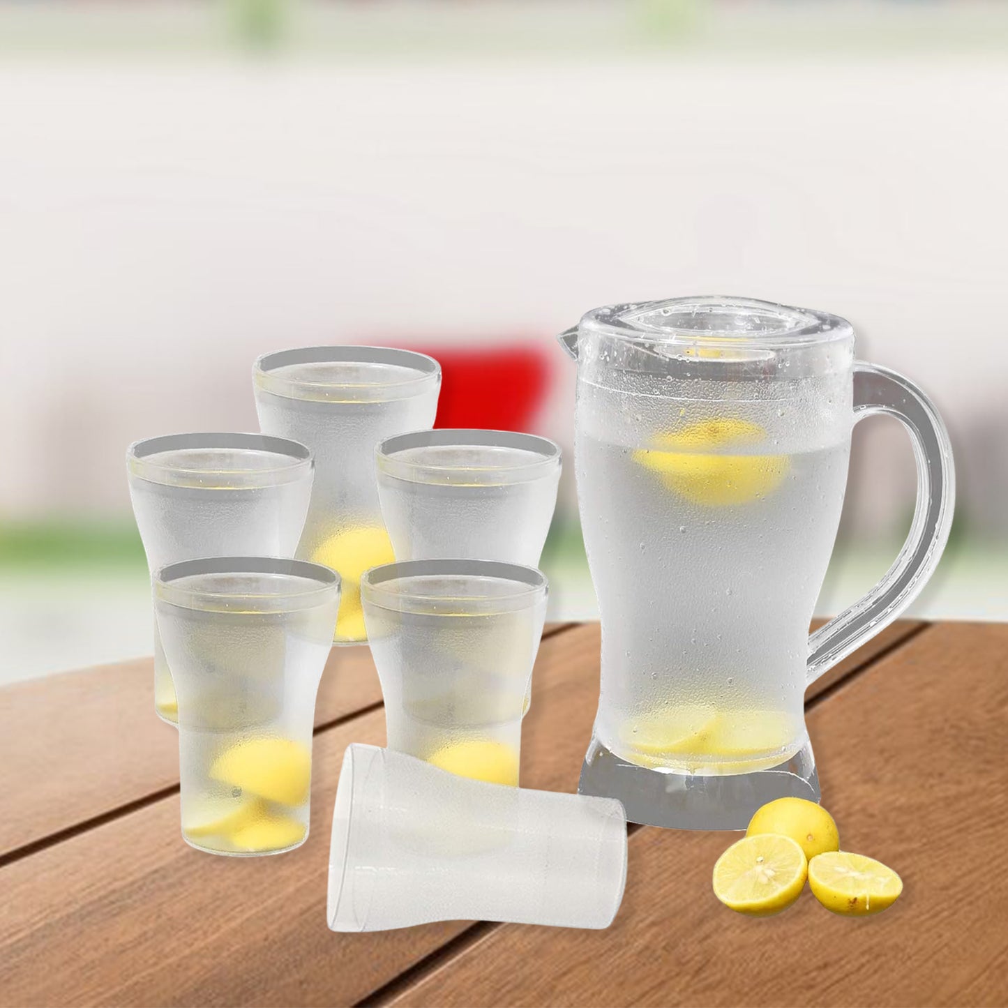 Apex Unbreakable Lemon Jug Set With 6 Glasses  1200ml Jug + 300ml Glasses Approx