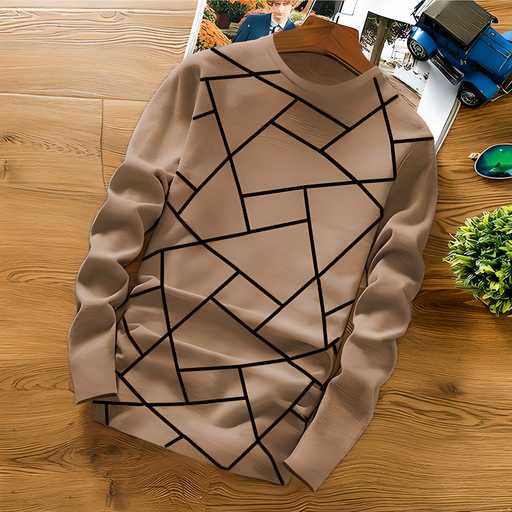 Men’s multicolor cotton blend sweatshirt with all-over print, round neck, full sleeves, and regular fit