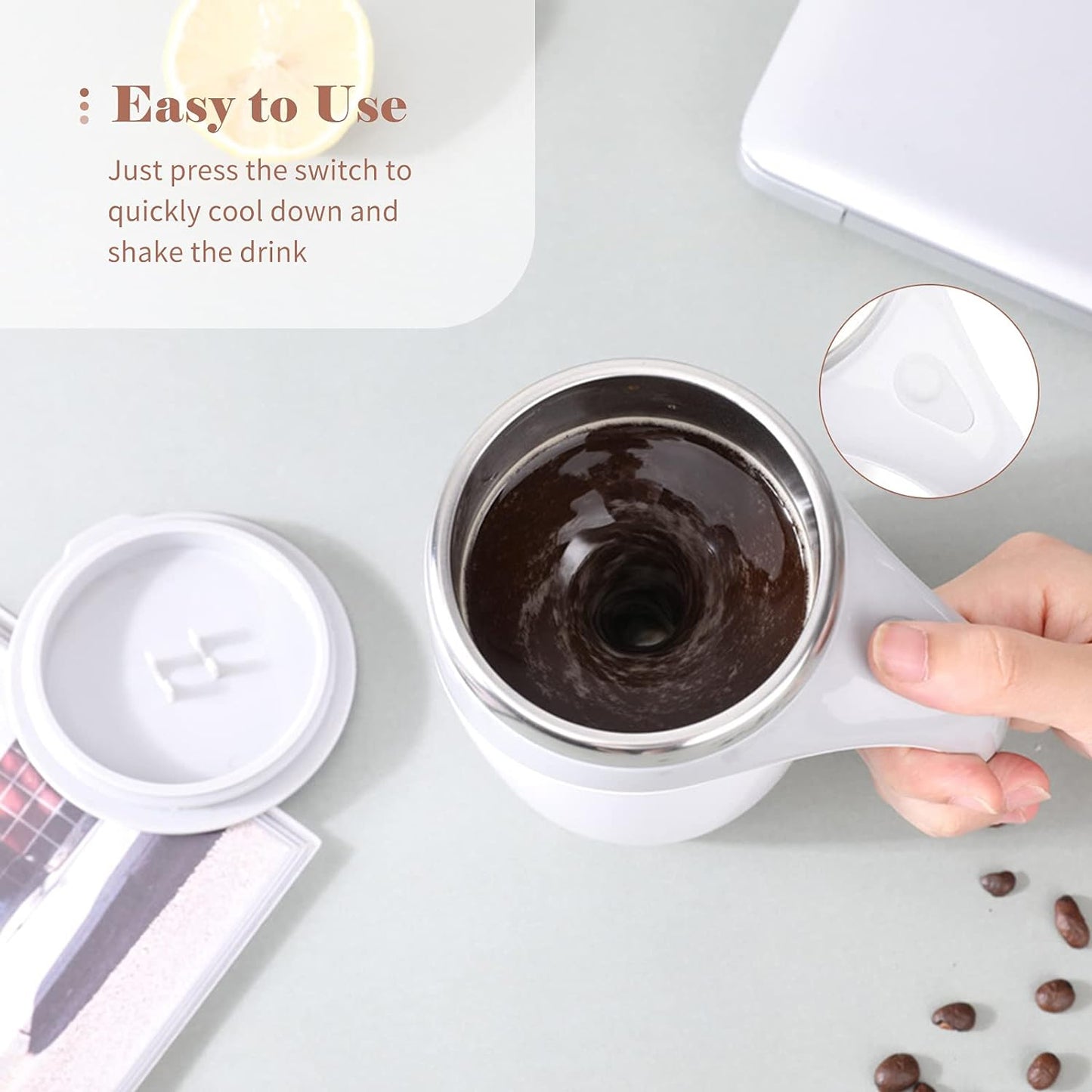 5545 Stirring Coffee Mug  Magnetic Stirring Coffee Cup  Stainless Steel Mug For Milk  Travel Mixing Cup  Self Stirring Coffee Mug Suitable For Coffee Milk Hot Chocolat  Battery Operated ( Battery Not Included )