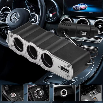 Triple 3 Way Car 12v Lighter Socket Splitter Usb Charger Power Adapter