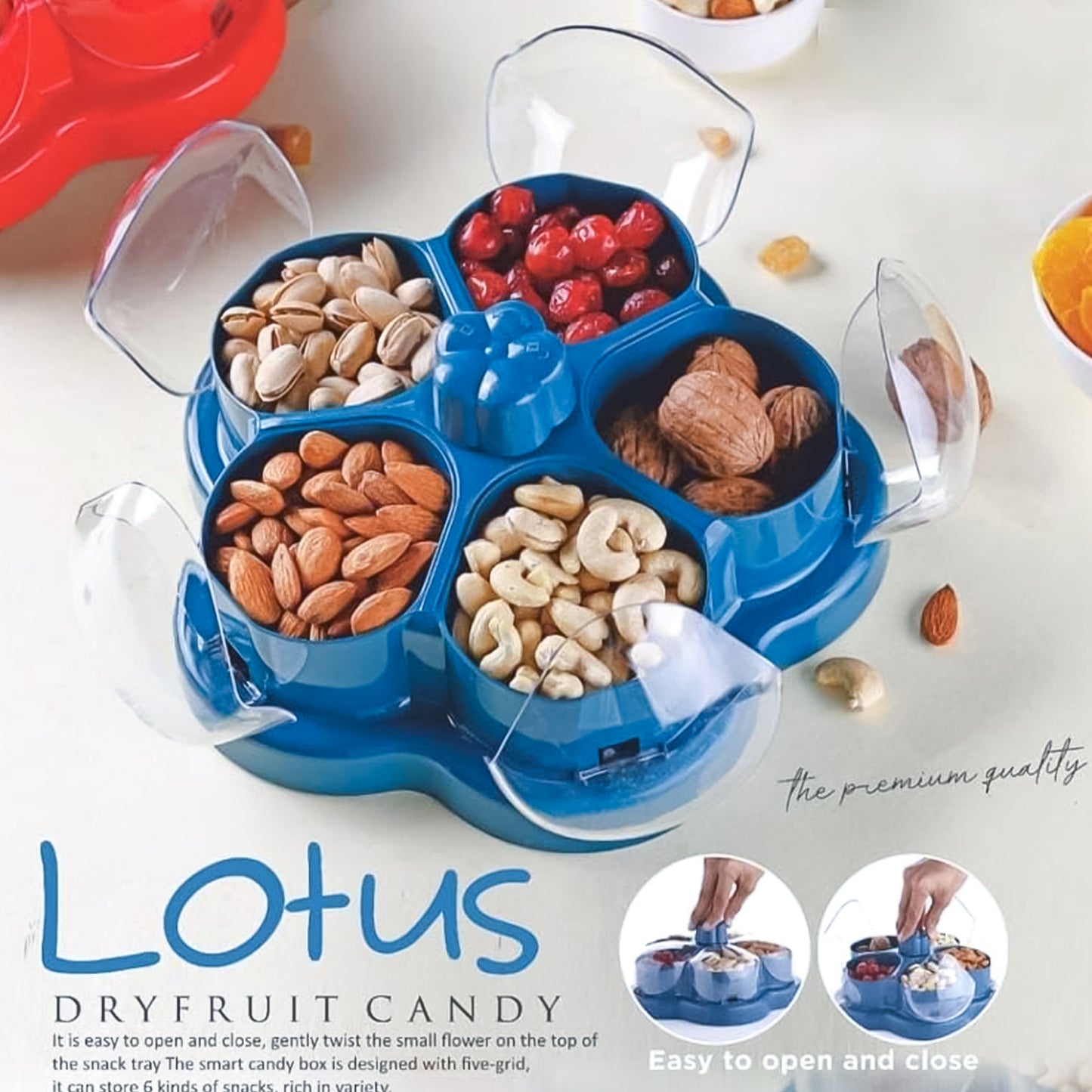 Lotus Shape Rotating Dry Fruit  Snack Organizer Box With Compartments (1 Pc)